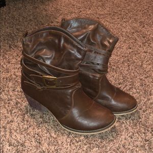 Brown Leather (Synthetic) Cowboy Booties